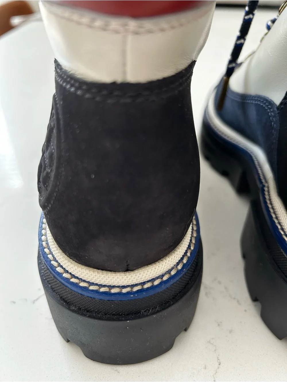 NWOB Tory Burch Miller lug boots color block leather suede size 6.5